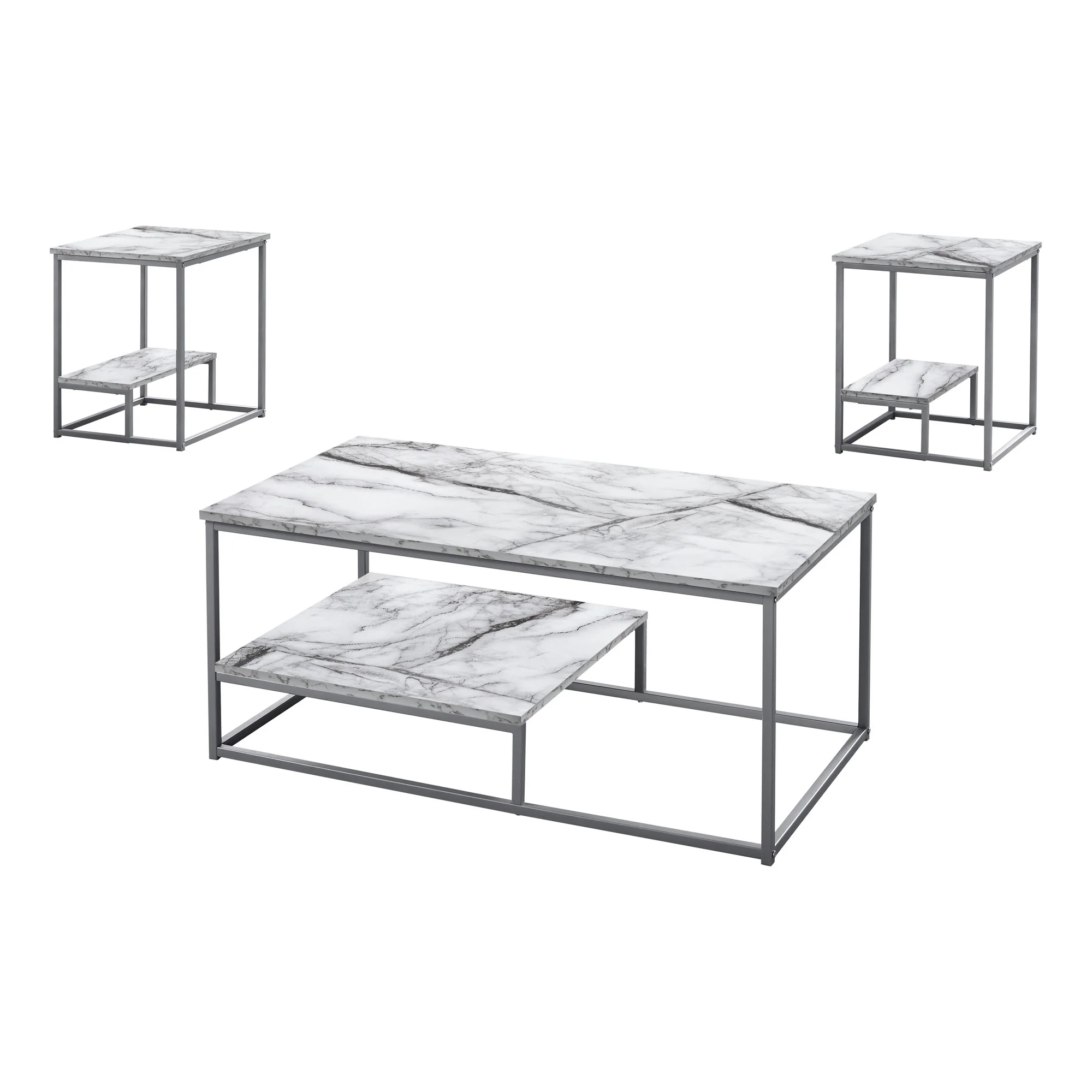 Set Of Three 42" White Rectangular Coffee Table With Shelf By Homeroots - Image 2
