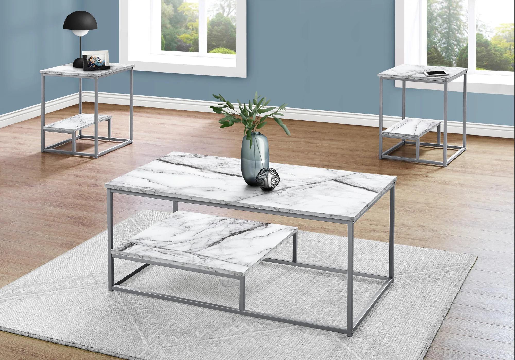 Set Of Three 42" White Rectangular Coffee Table With Shelf By Homeroots - Image 3