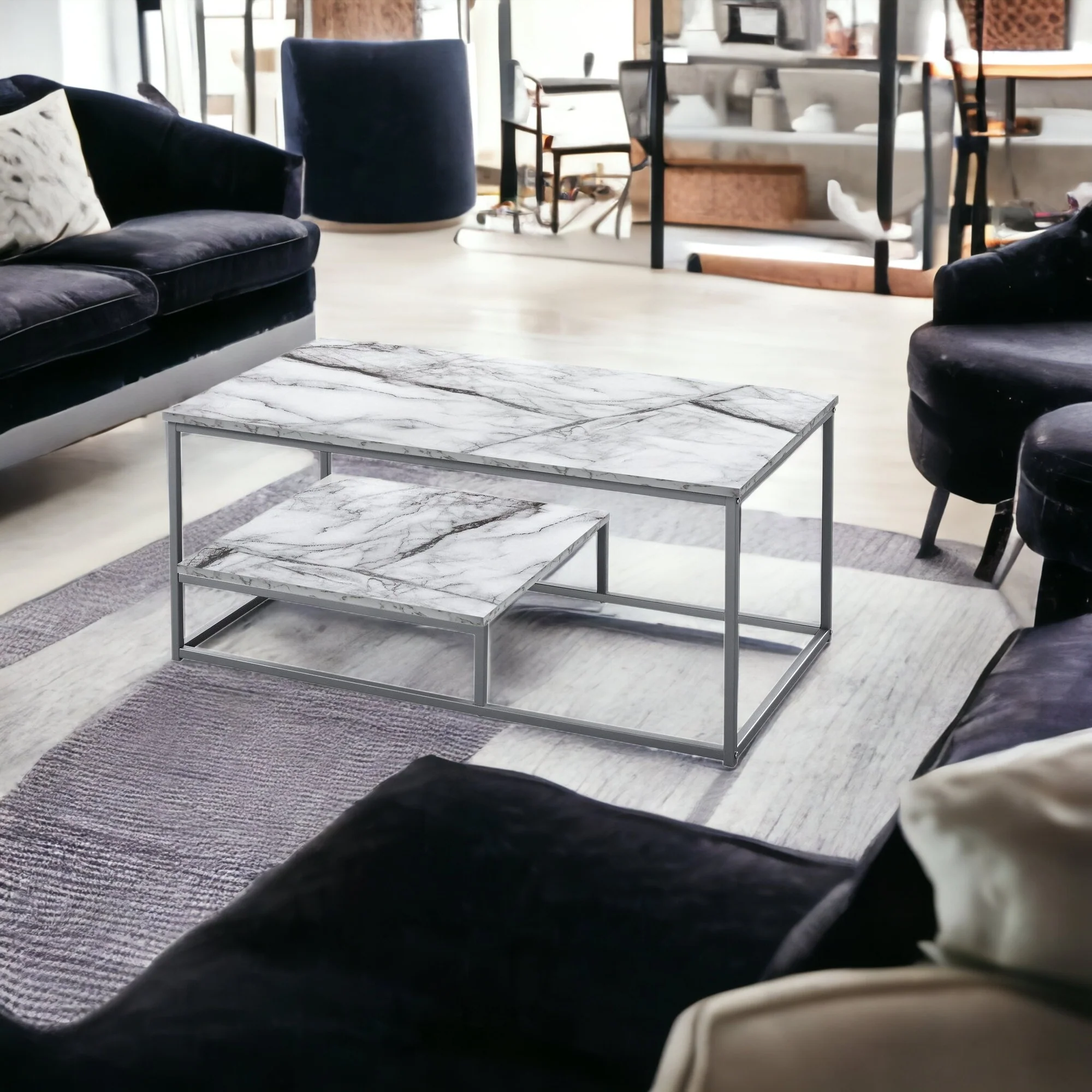 Set Of Three 42" White Rectangular Coffee Table With Shelf By Homeroots - Image 7