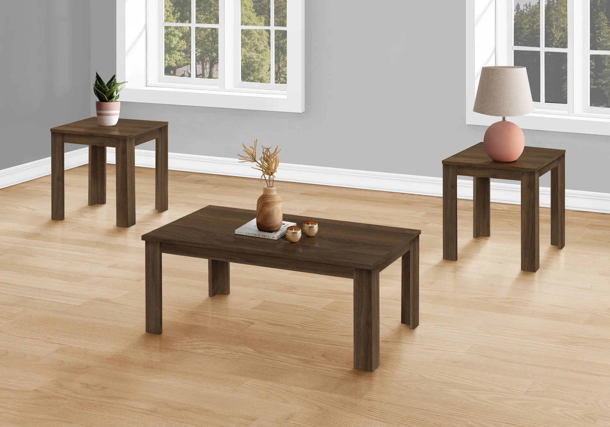 Set Of Three 44" Dark Brown Rectangular Coffee Table By Homeroots - Image 3