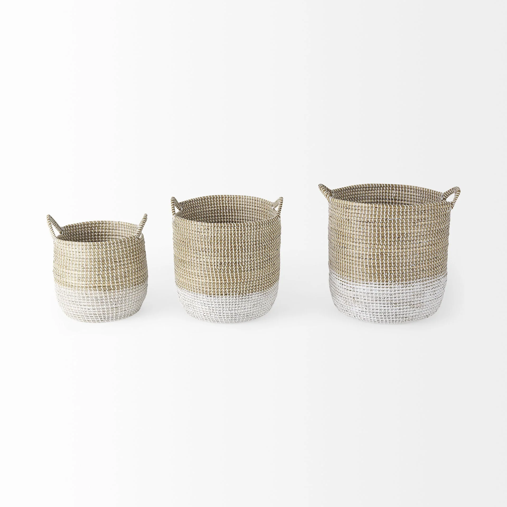 Set of Three Beige and White Storage Baskets By Homeroots - Image 2
