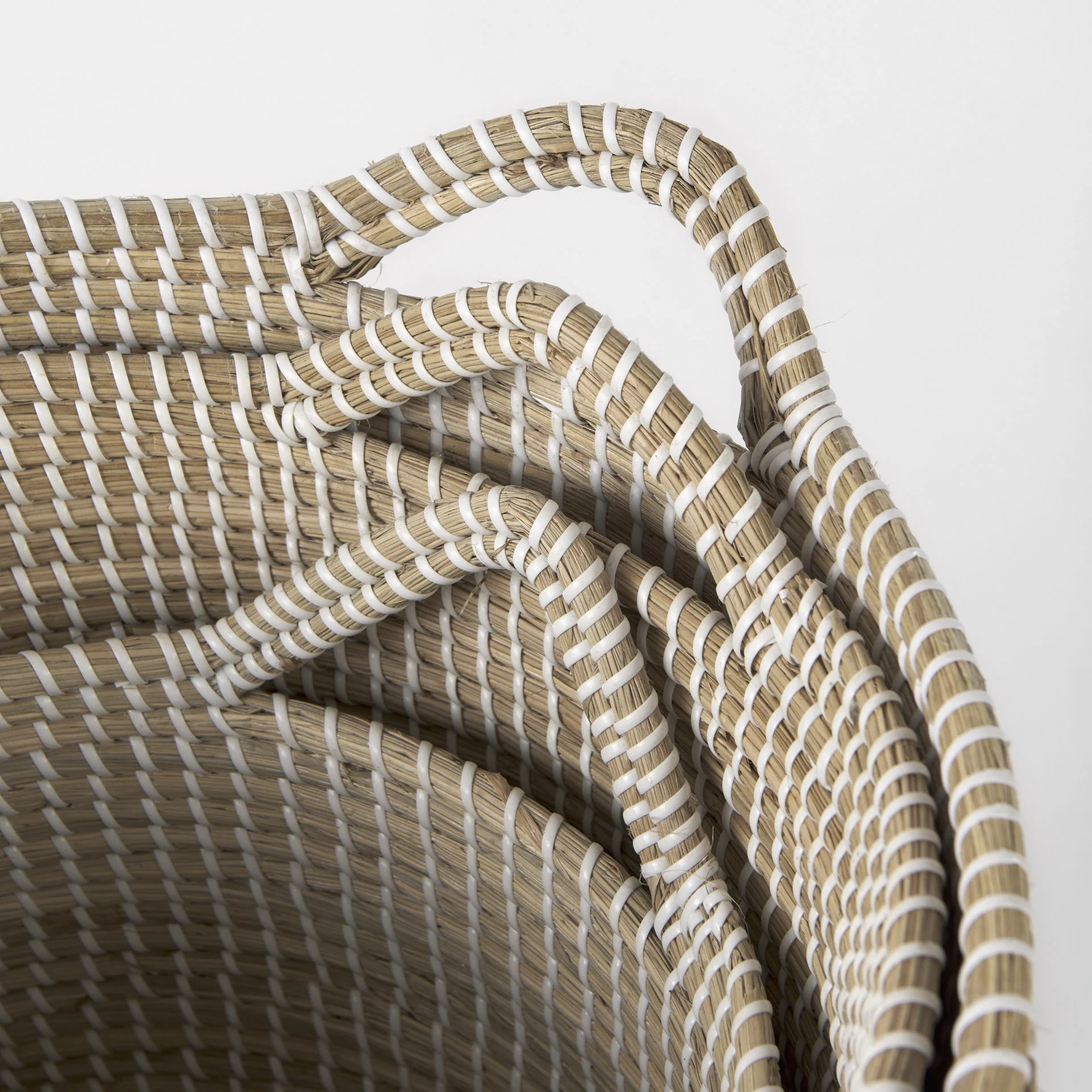 Set of Three Beige and White Storage Baskets By Homeroots - Image 5