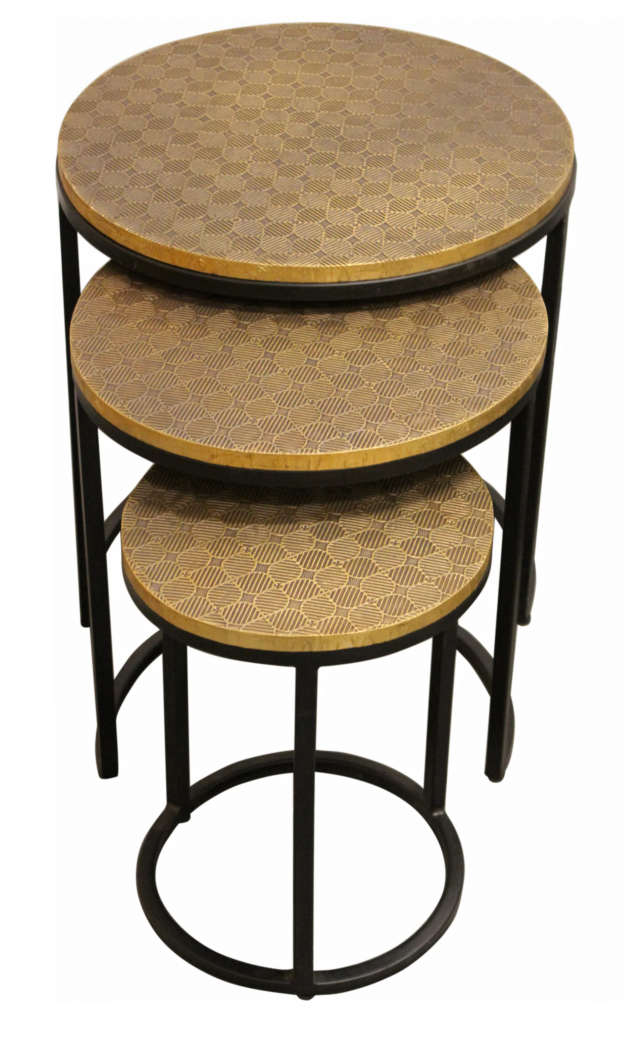 Set Of Three Black And Brass Round Nested Tables By Homeroots - Image 2