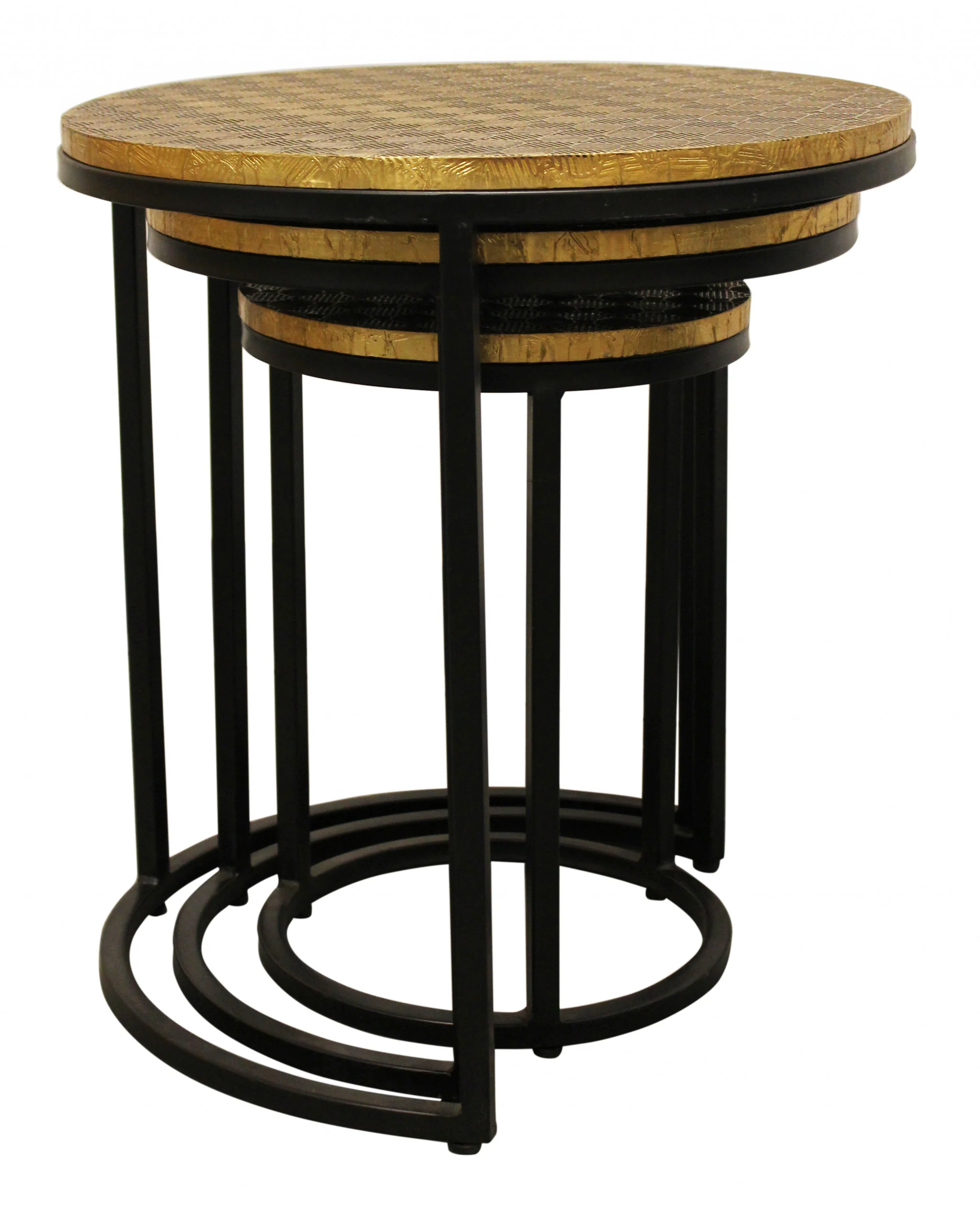 Set Of Three Black And Brass Round Nested Tables By Homeroots - Image 3