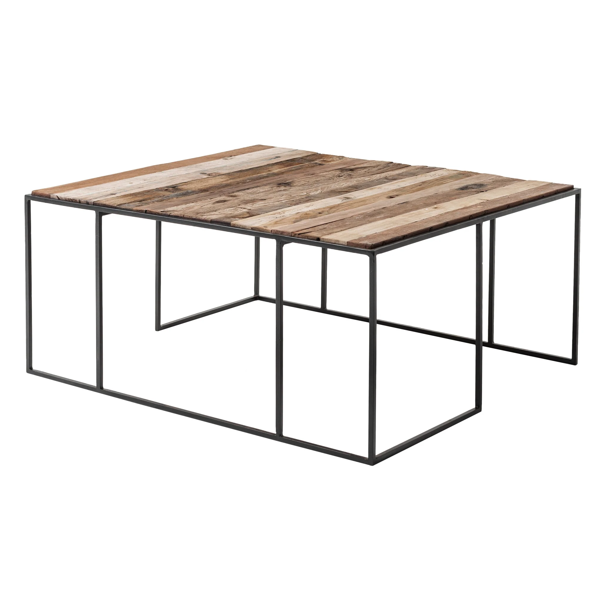 Set of Three Black and Brown Reclaimed Wood And Iron Nested Coffee Tables By Homeroots - Image 7