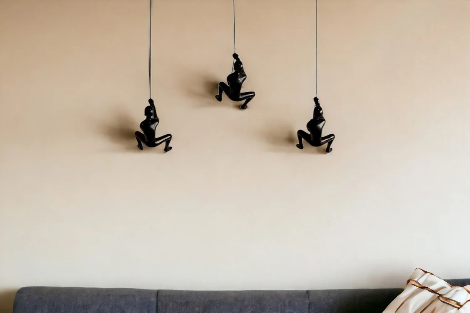 Set of Three Black Resin Novelty Hanging Dimensional Sculpture By Homeroots - Image 2