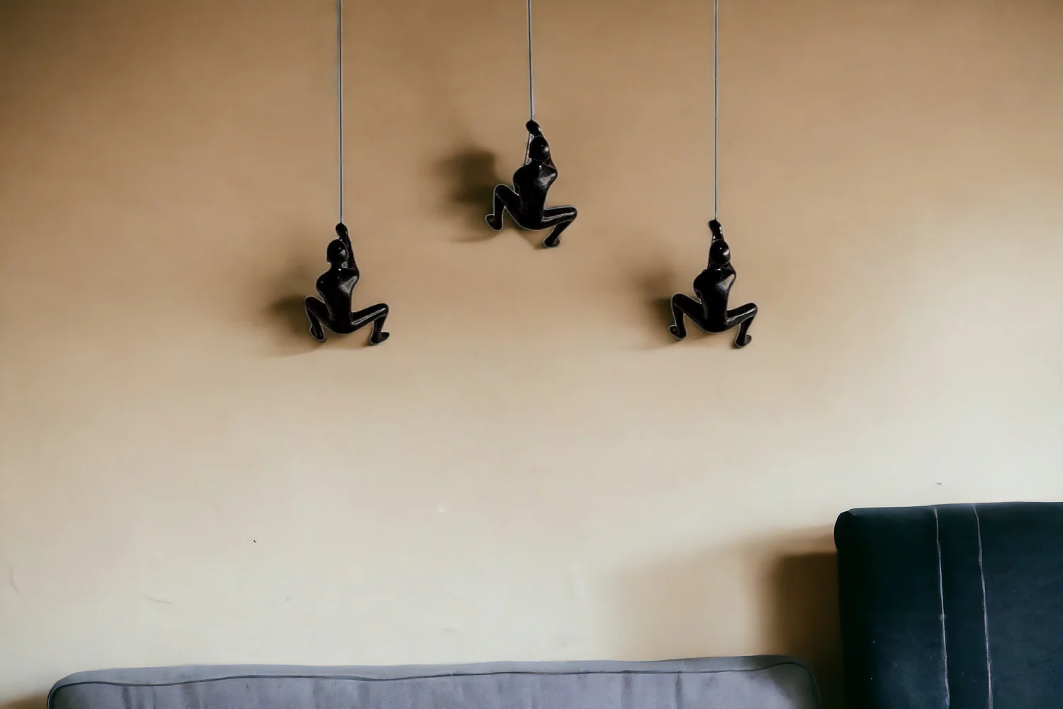 Set of Three Black Resin Novelty Hanging Dimensional Sculpture By Homeroots - Image 3