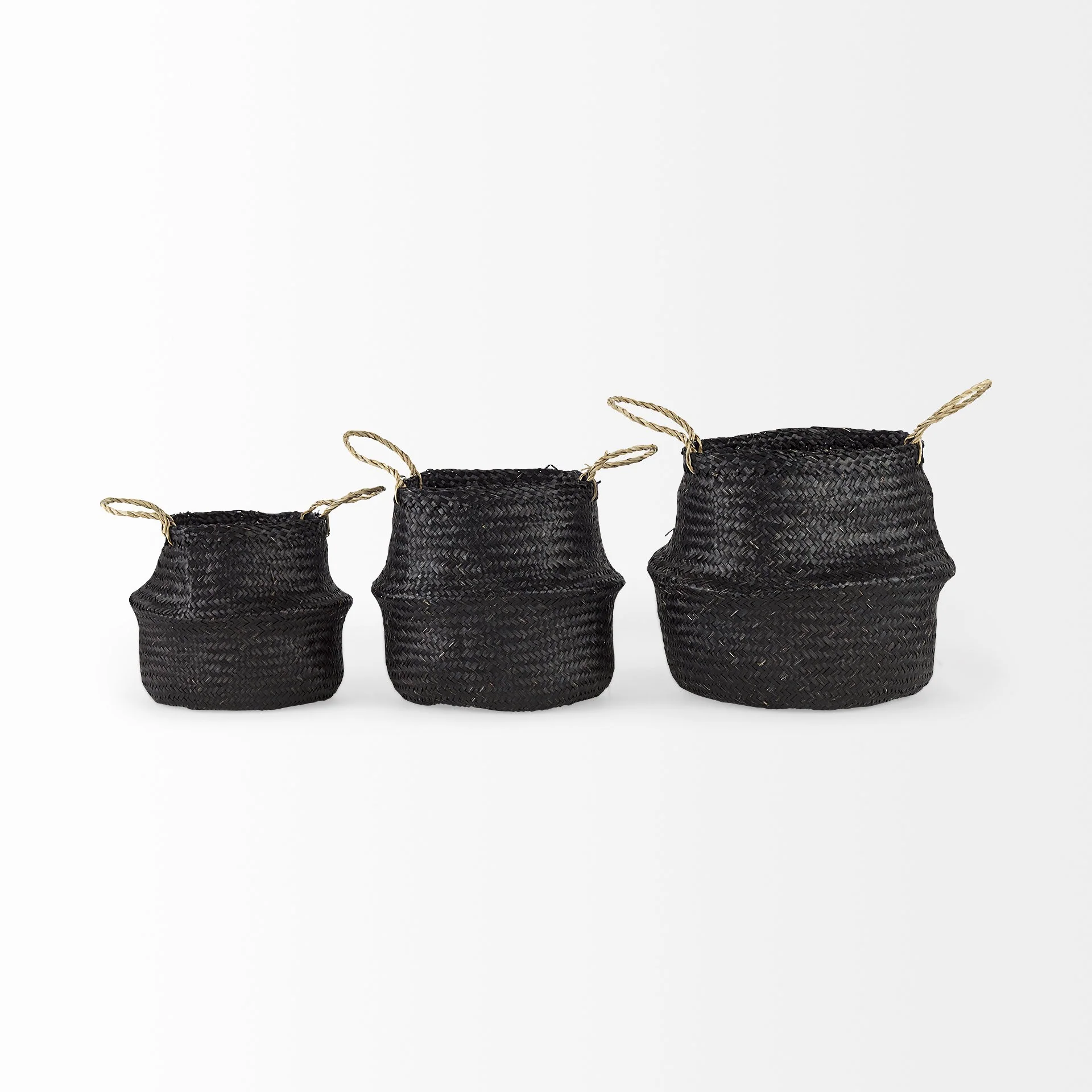 Set of Three Black Wicker Storage Baskets By Homeroots - Image 2