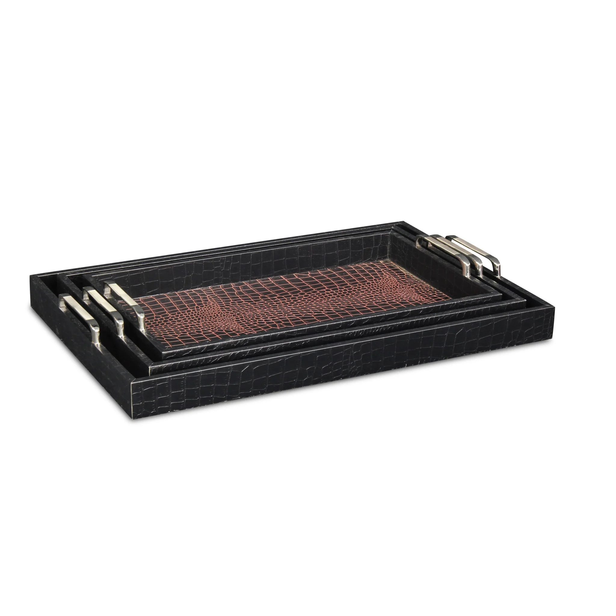 Set of Three Brown Rectangular Wood Handmade Serving Tray With Handles By Homeroots - Image 2