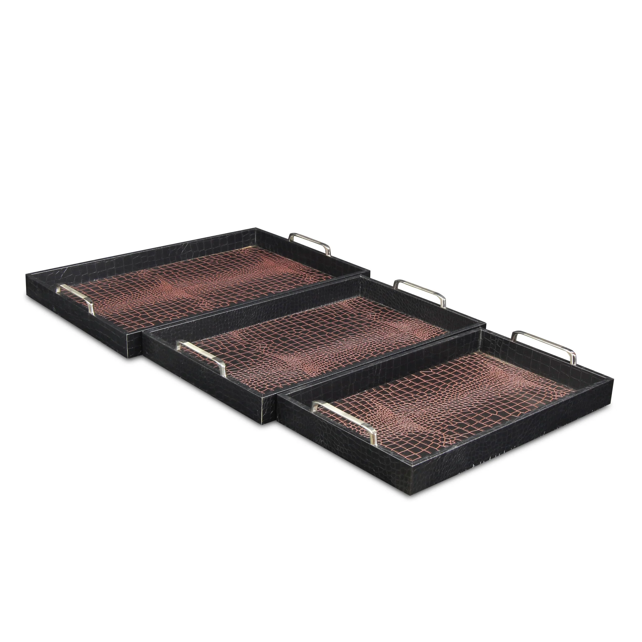 Set of Three Brown Rectangular Wood Handmade Serving Tray With Handles By Homeroots - Image 5