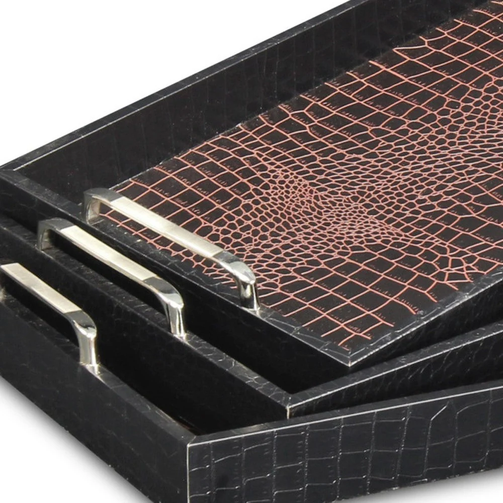 Set of Three Brown Rectangular Wood Handmade Serving Tray With Handles By Homeroots - Image 6