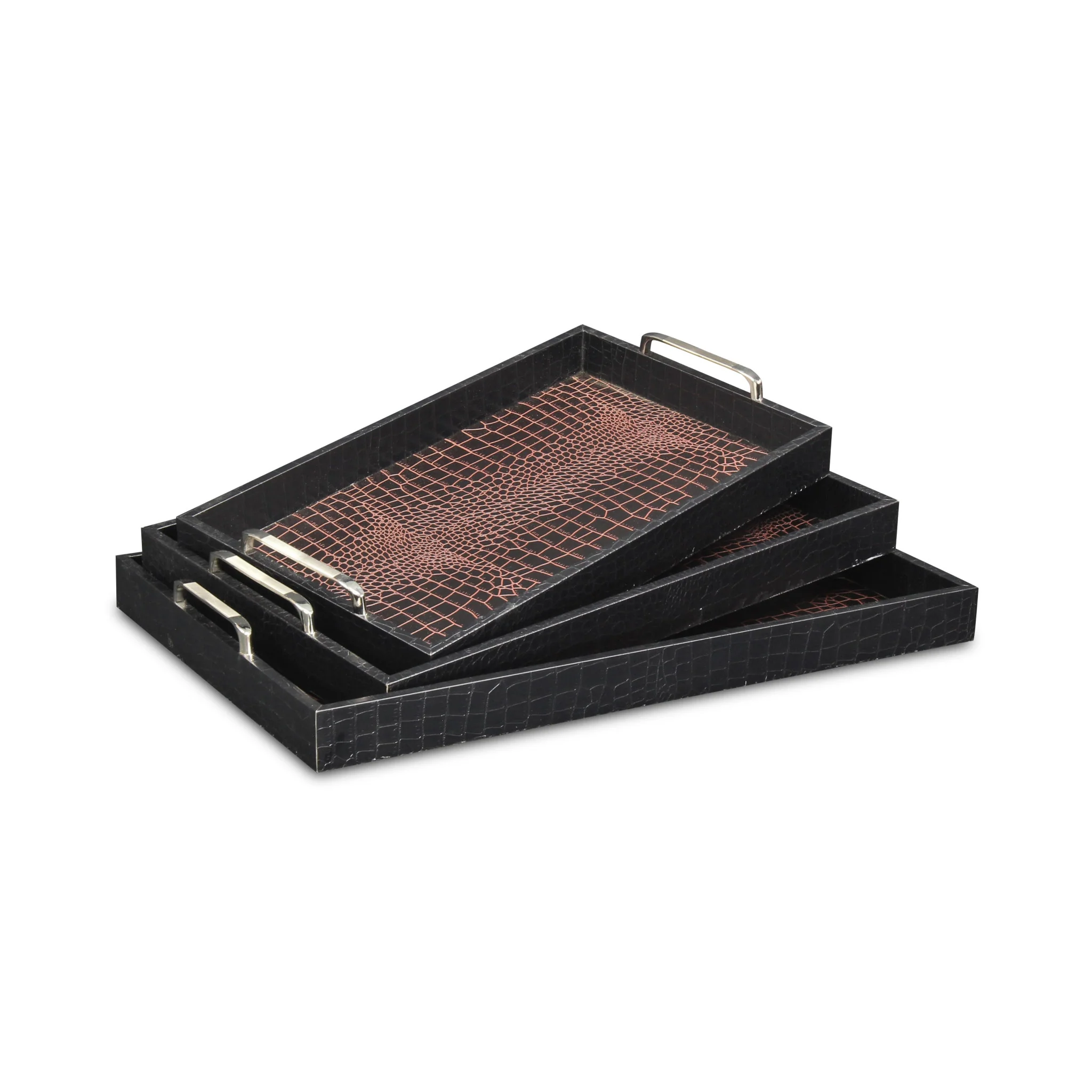 Set of Three Brown Rectangular Wood Handmade Serving Tray With Handles By Homeroots - Image 7