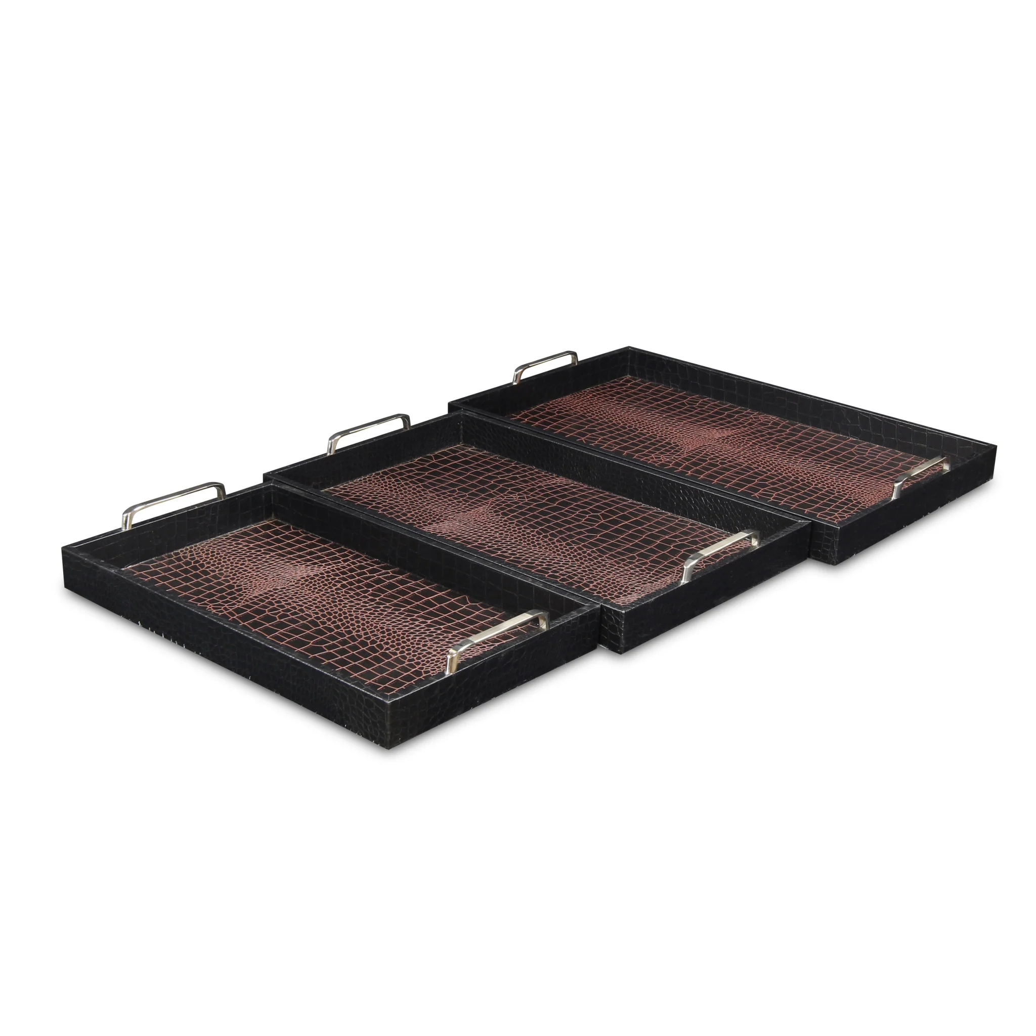 Set of Three Brown Rectangular Wood Handmade Serving Tray With Handles By Homeroots - Image 8