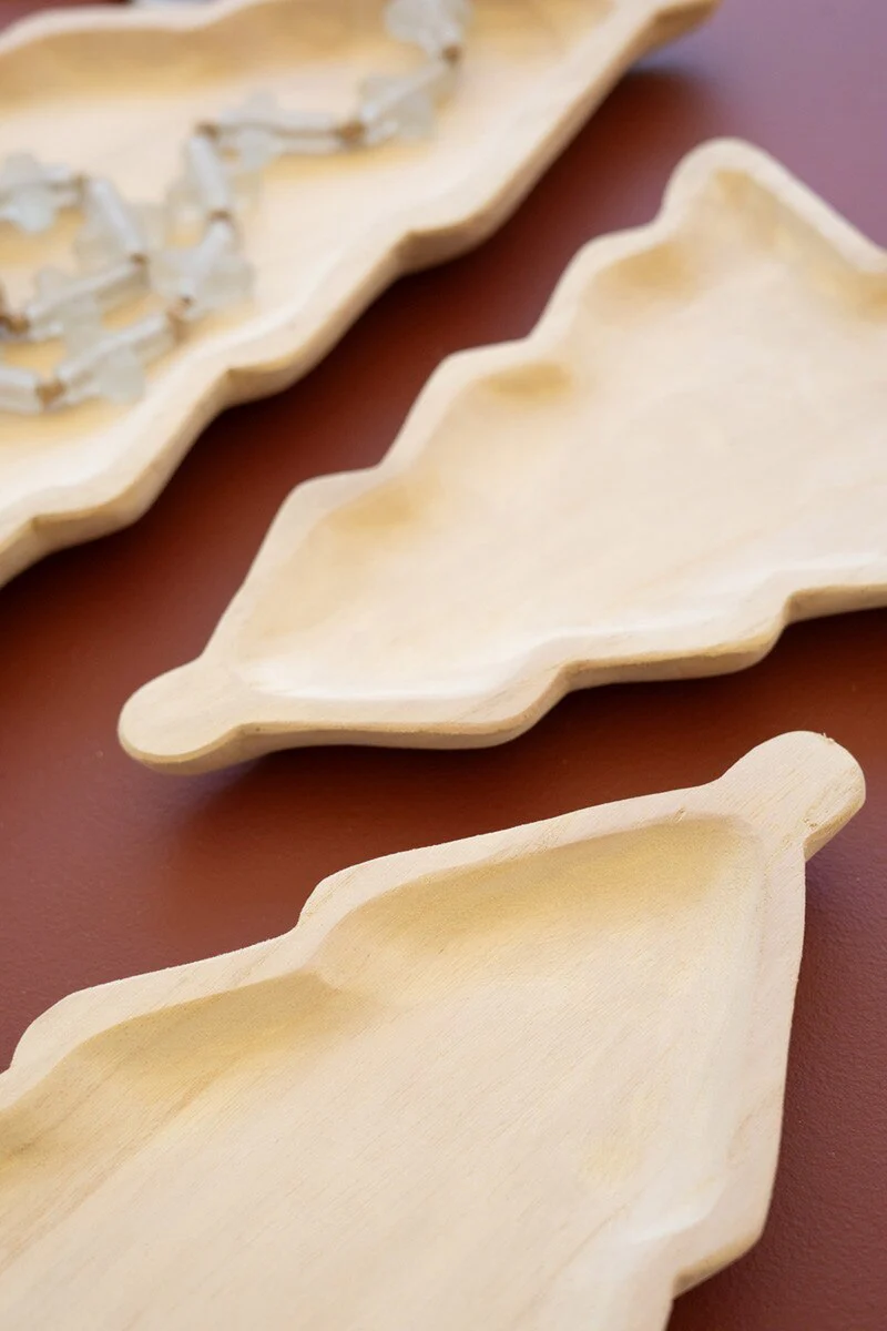 Set Of Three Carved Wood Christmas Tree Platters (Min 2) By Kalalou - Image 2