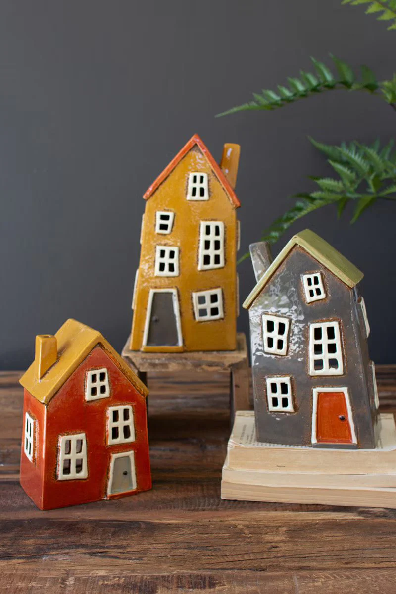 Set Of Three Ceramic Houses By Kalalou - Image 2