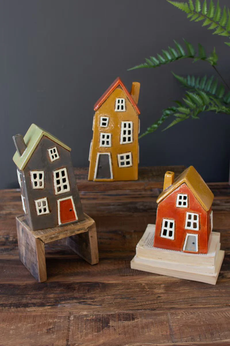 Set Of Three Ceramic Houses By Kalalou - Image 3
