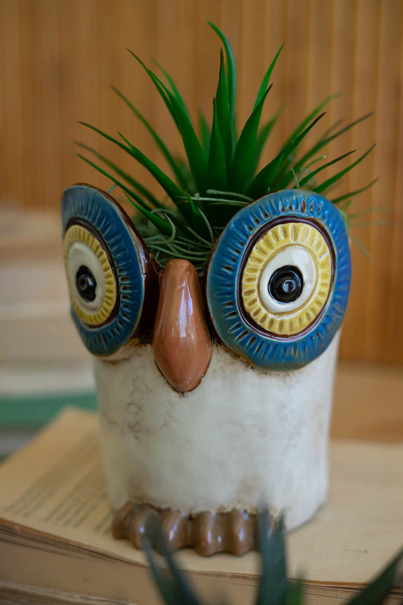 Set Of Three Ceramic Owl Planters By Kalalou - Image 3