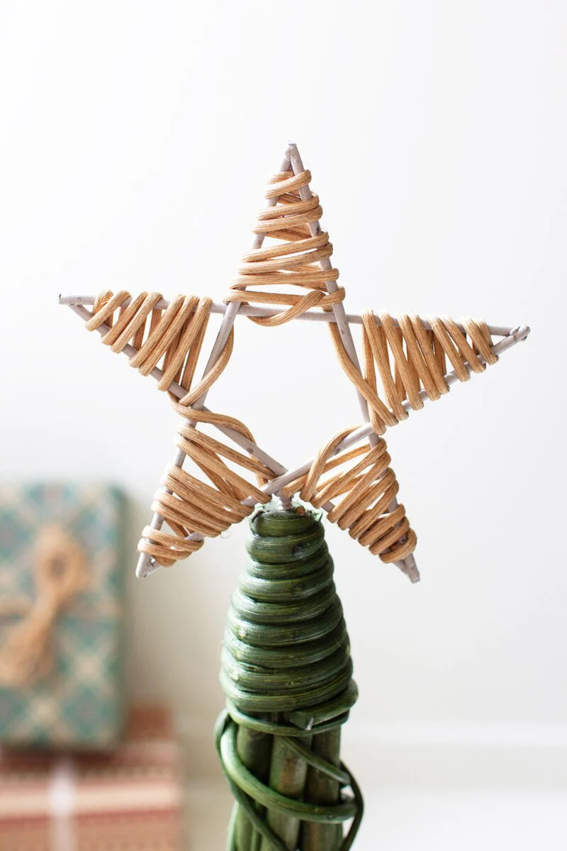 Set Of Three Christmas Topiaries - Green With Natural Star By Kalalou - Image 3