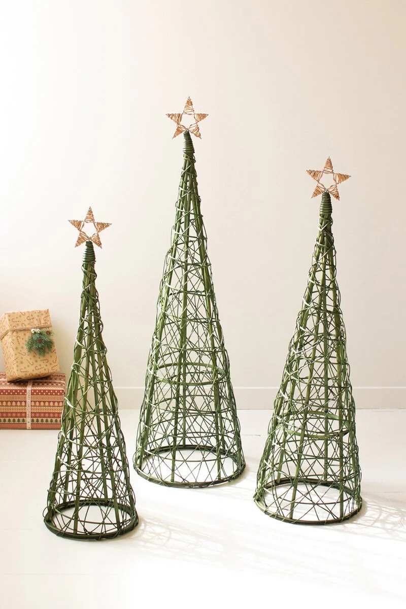 Set Of Three Christmas Topiaries - Green With Natural Star By Kalalou - Image 4