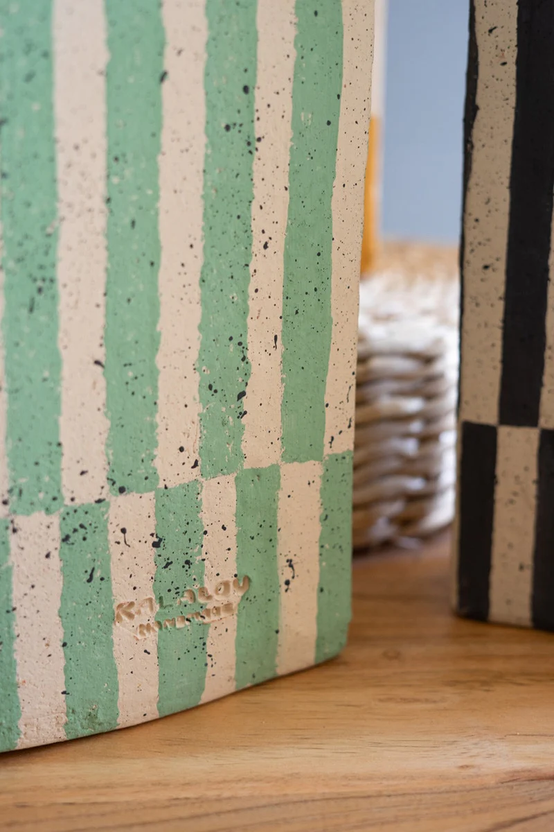 Set Of Three Clay Rectangle Striped Vases By Kalalou - Image 3