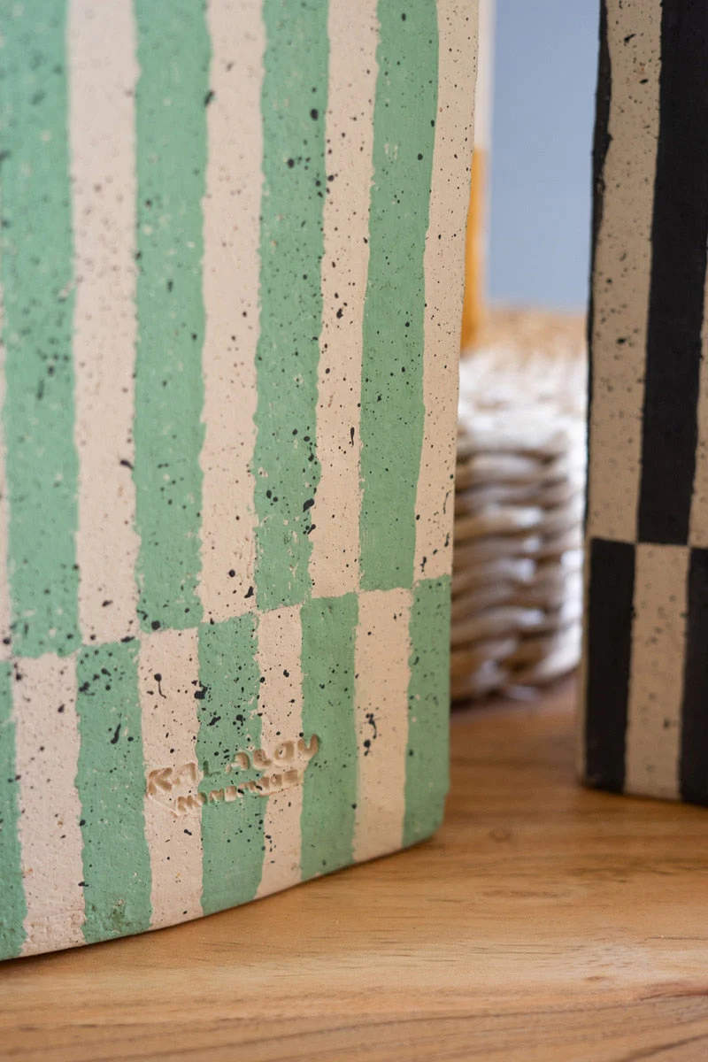 Set Of Three Clay Rectangle Striped Vases By Kalalou - Image 6