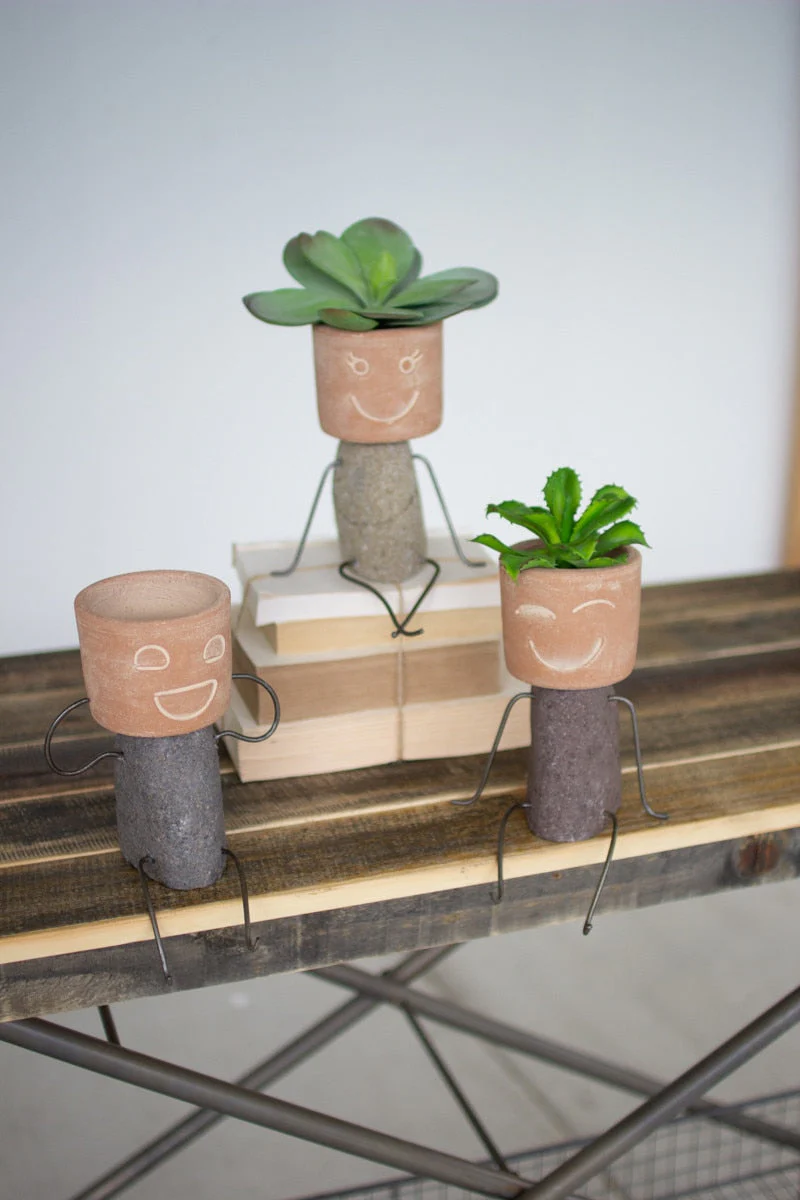 Set Of Three Clay & River Rock Kid Planters (Min 2) By Kalalou - Image 2