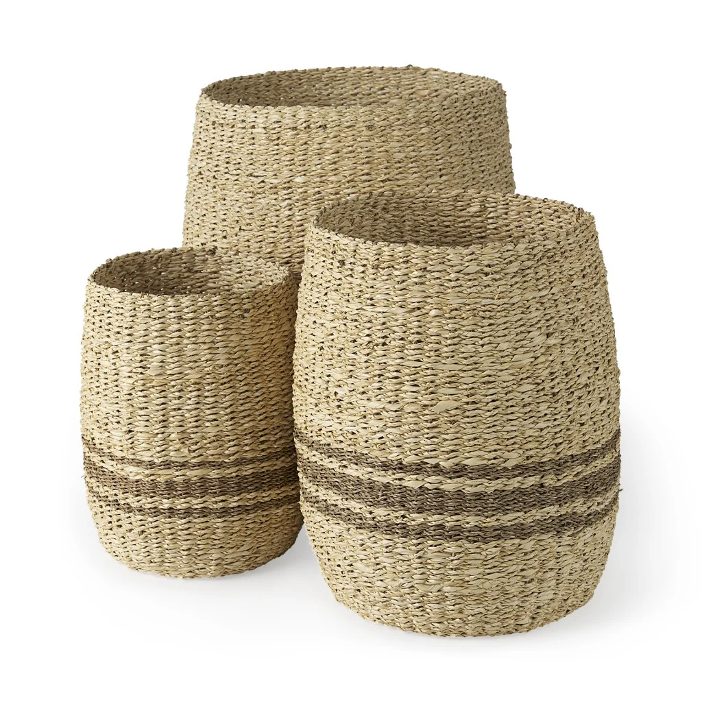 Set of Three Detailed Wicker Storage Baskets By Homeroots - Image 2