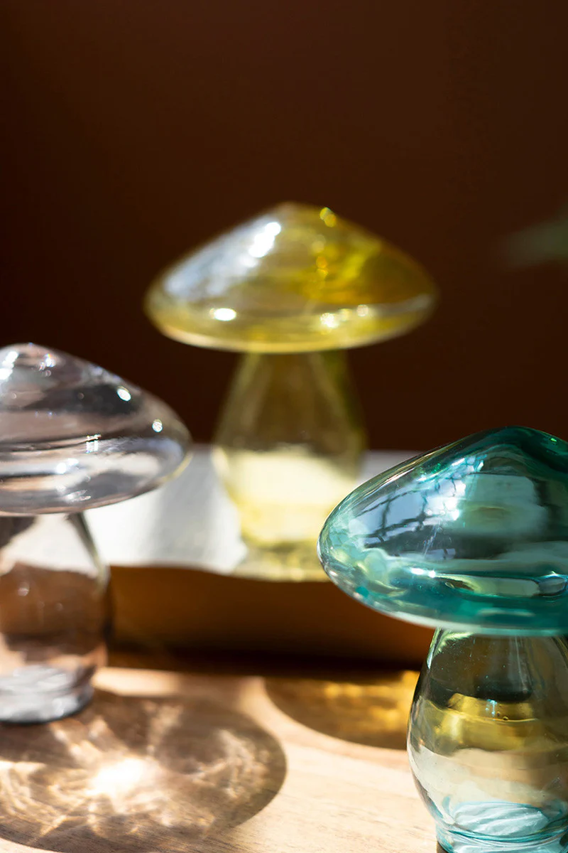 Set Of Three Glass Mushrooms - One Each Color (Min 2) By Kalalou - Image 2