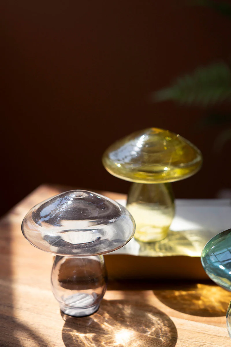 Set Of Three Glass Mushrooms - One Each Color (Min 2) By Kalalou - Image 4