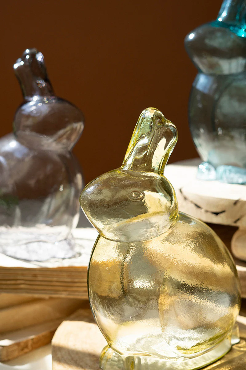 Set Of Three Glass Rabbits - One Each Color By Kalalou - Image 2
