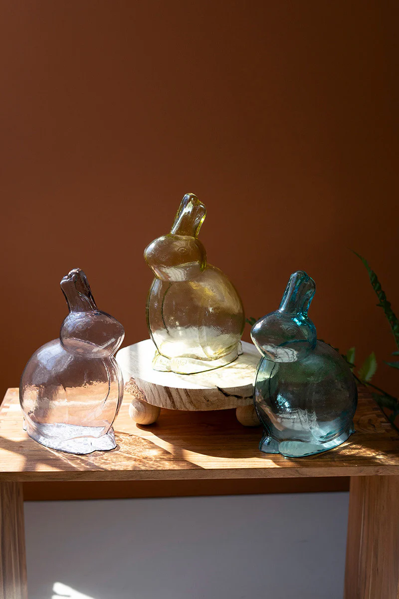 Set Of Three Glass Rabbits - One Each Color By Kalalou - Image 3