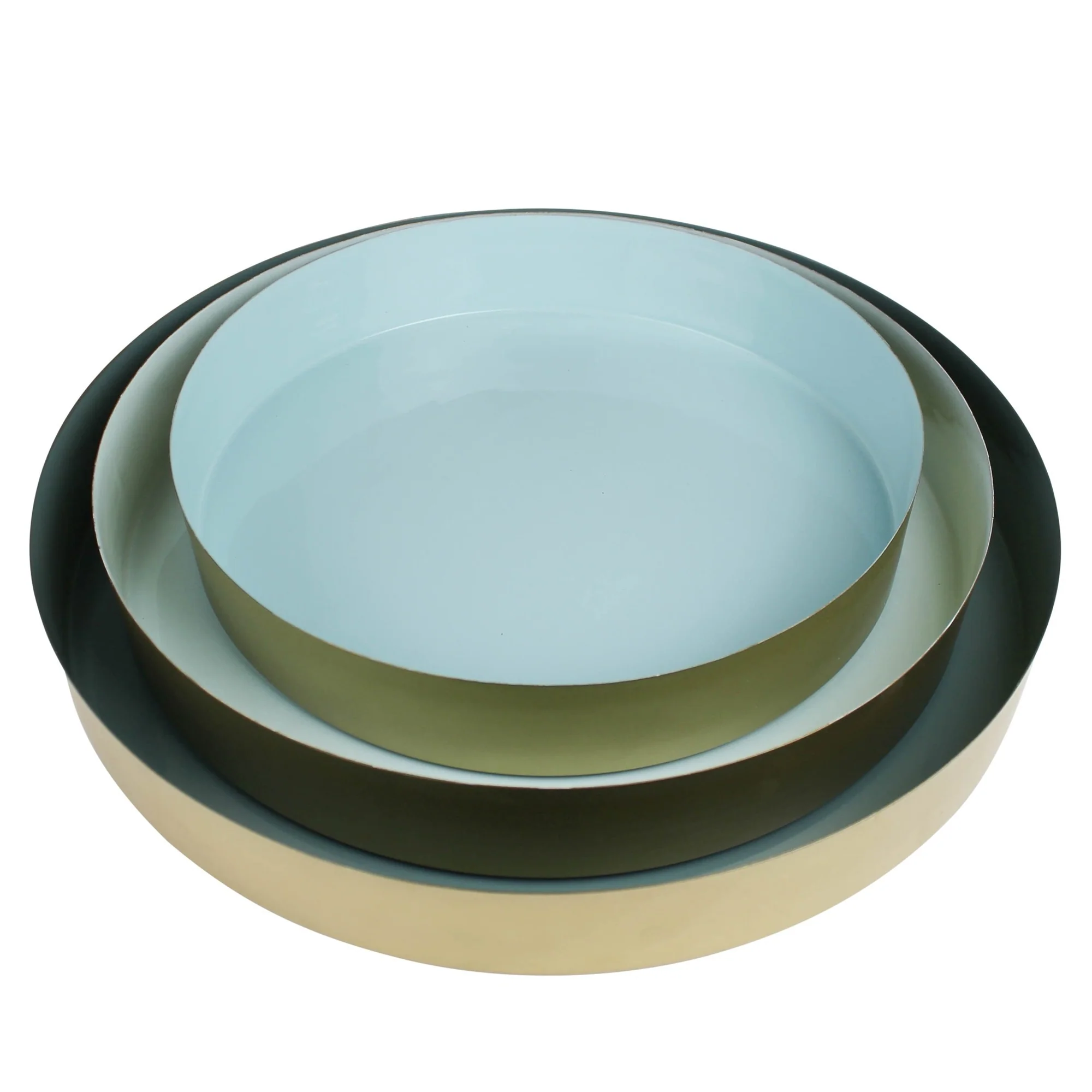 Set Of Three Gold And Blue Round Trays By Homeroots - Image 2