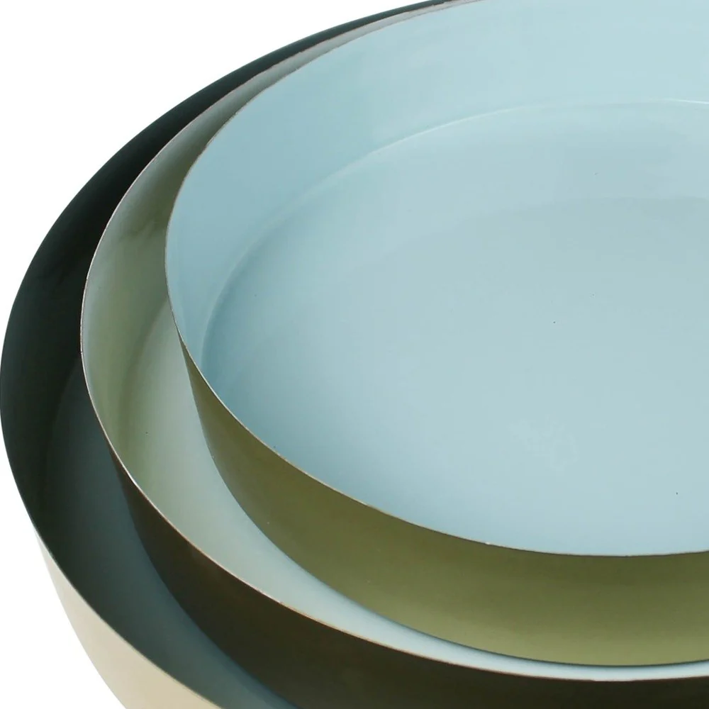 Set Of Three Gold And Blue Round Trays By Homeroots - Image 4