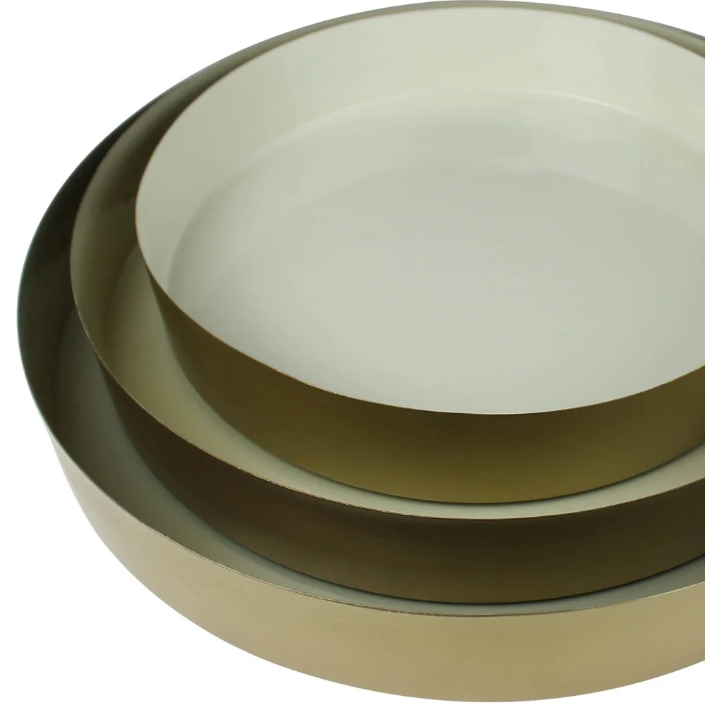 Set Of Three Gold And Blue Round Trays By Homeroots - Image 7