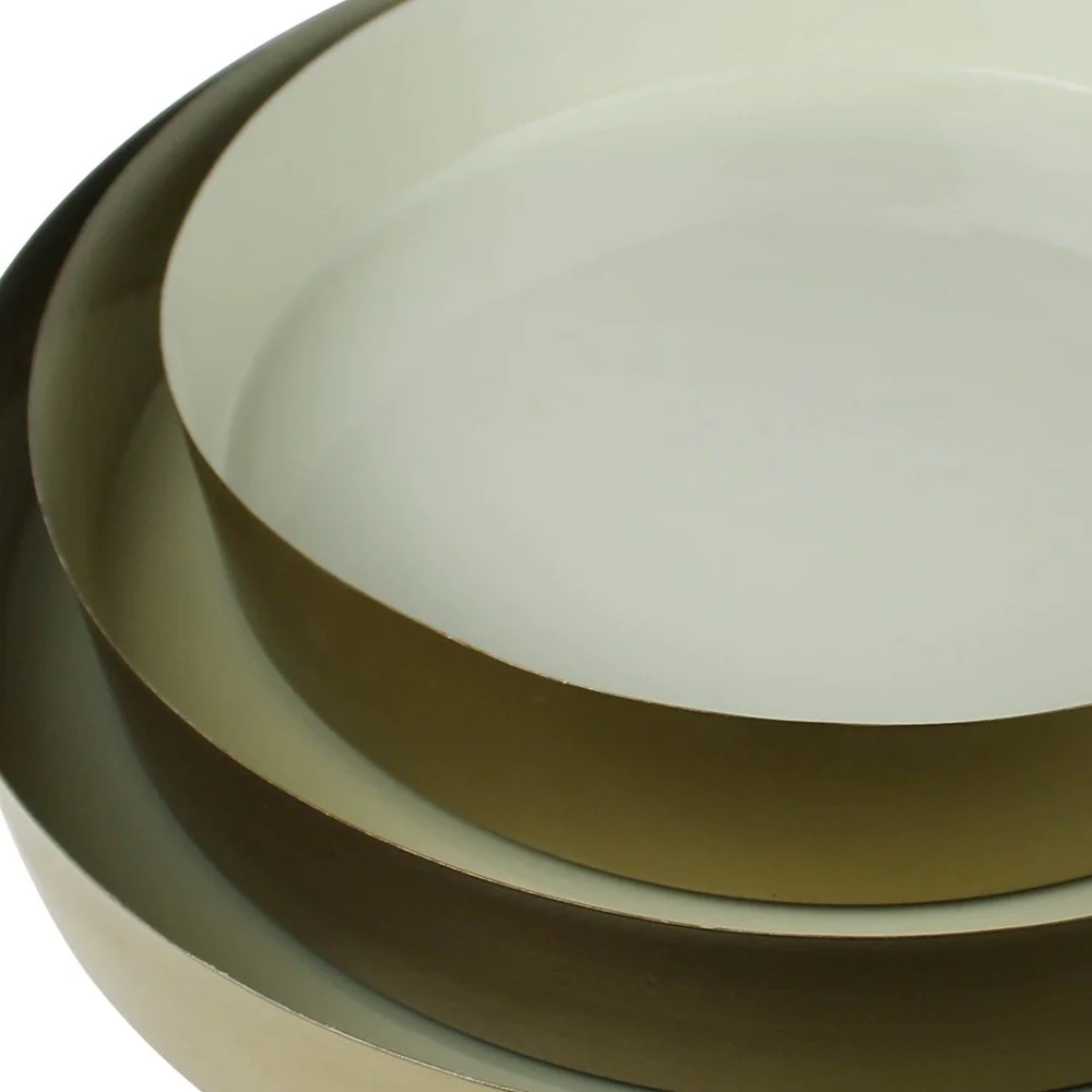 Set Of Three Gold And Blue Round Trays By Homeroots - Image 8