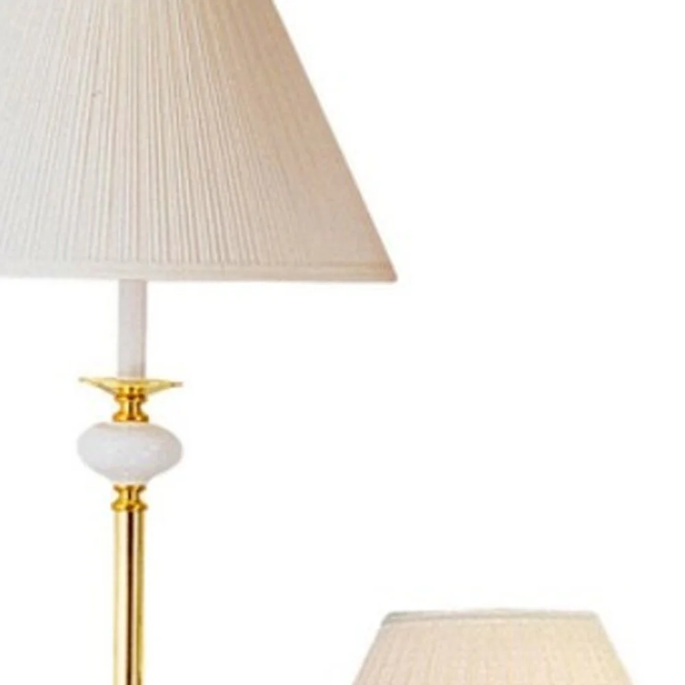 Set Of Three Gold and White Ceramic Bedside Floor and Table Lamp Set With Off White Empire Shade By Homeroots - Image 4