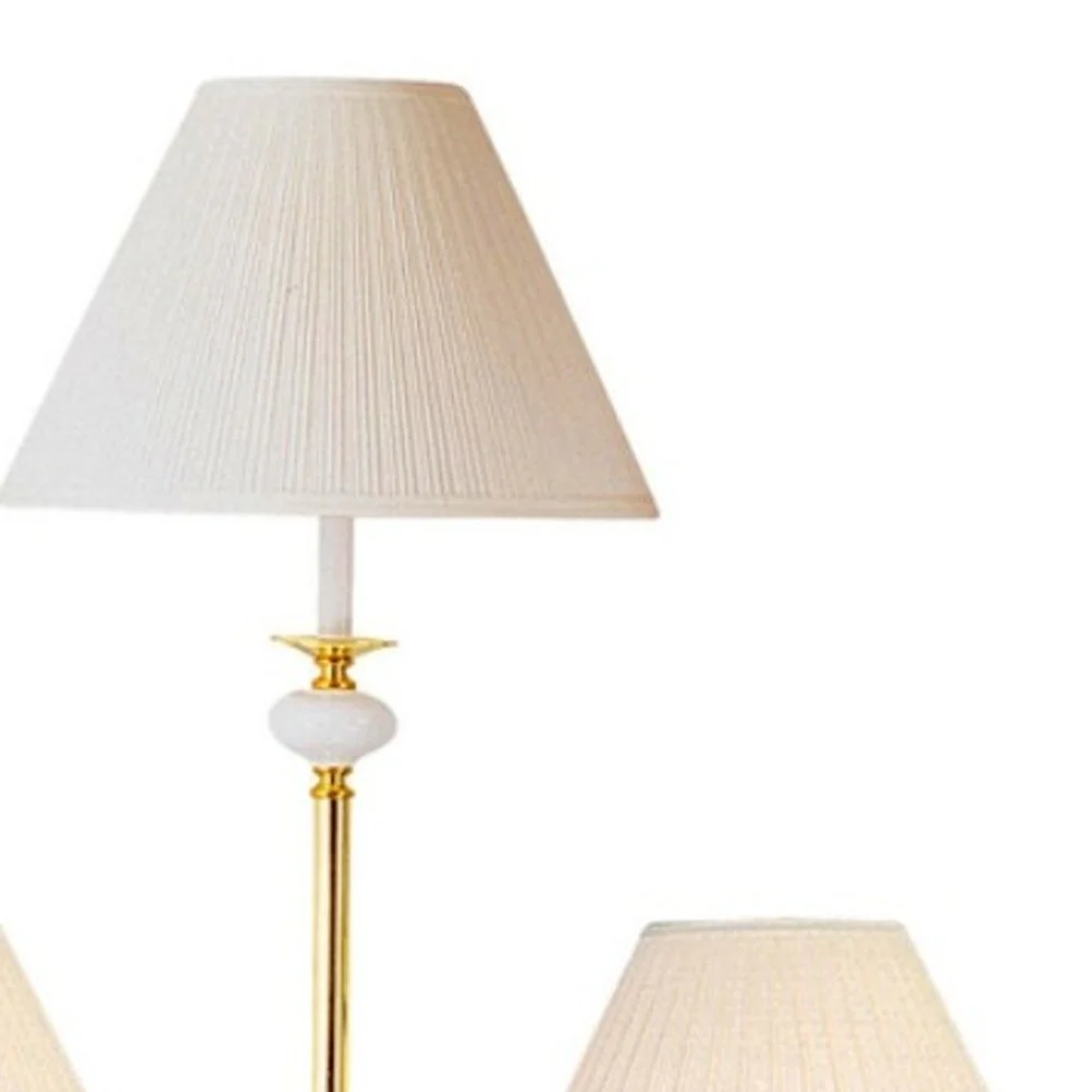 Set Of Three Gold and White Ceramic Bedside Floor and Table Lamp Set With Off White Empire Shade By Homeroots - Image 5