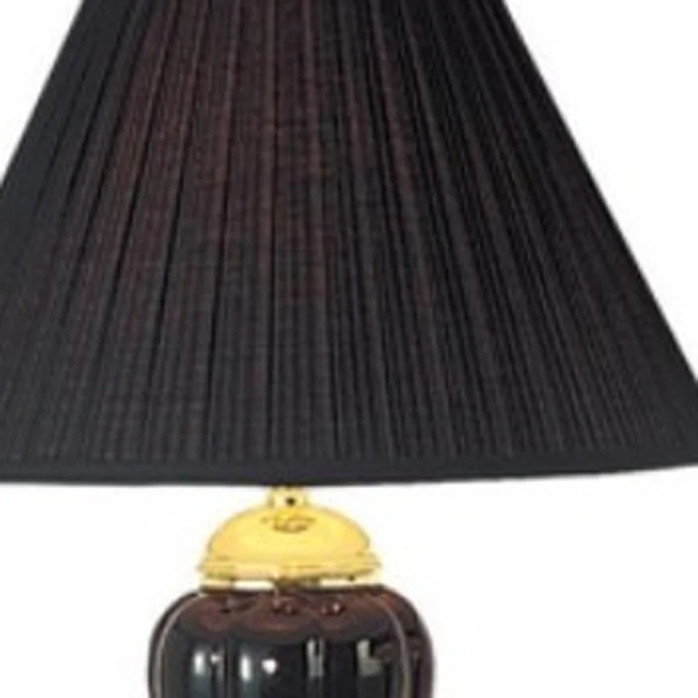 Set Of Three Gold Ceramic Bedside Floor and Table Lamp Set With Black Empire Shade By Homeroots - Image 5