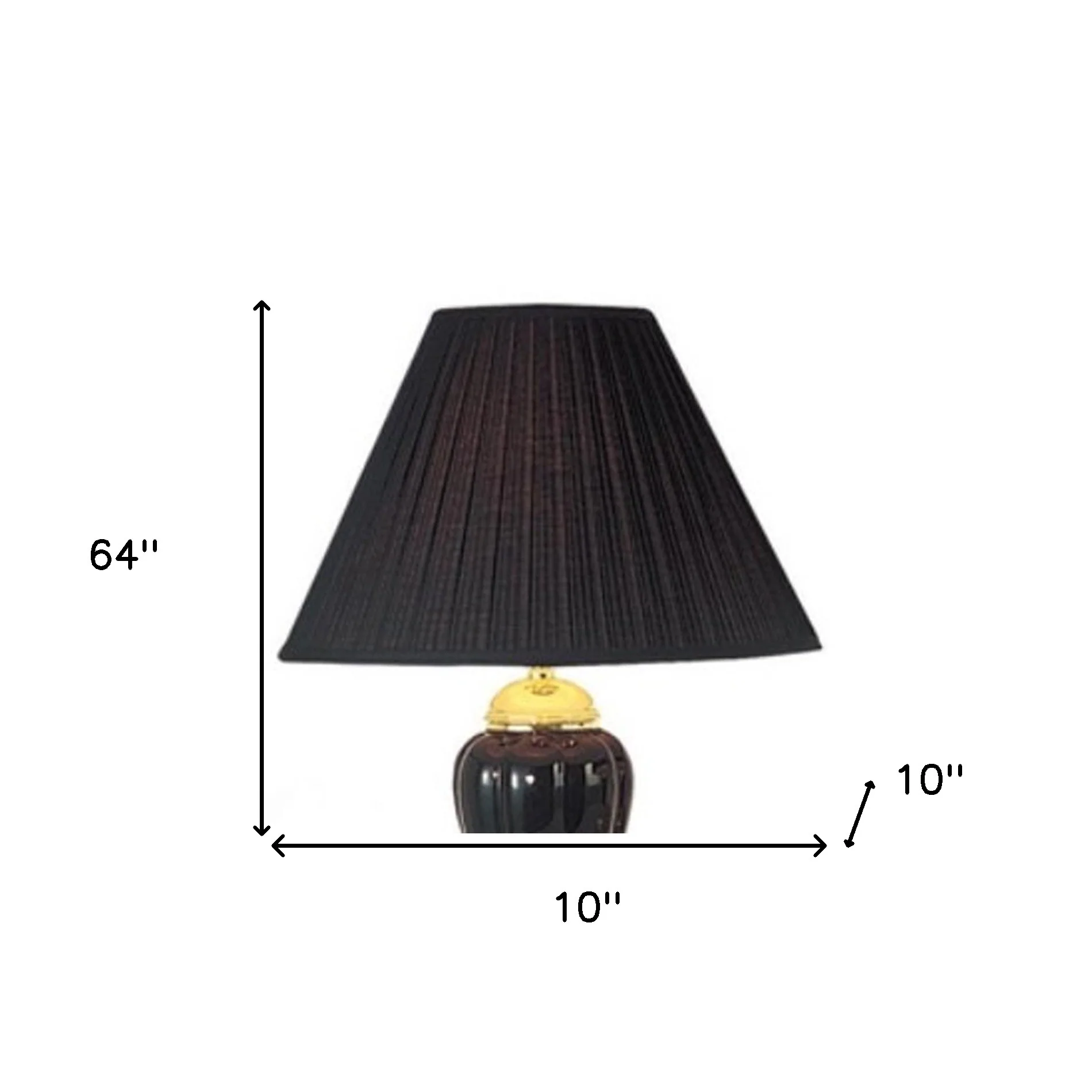 Set Of Three Gold Ceramic Bedside Floor and Table Lamp Set With Black Empire Shade By Homeroots - Image 6