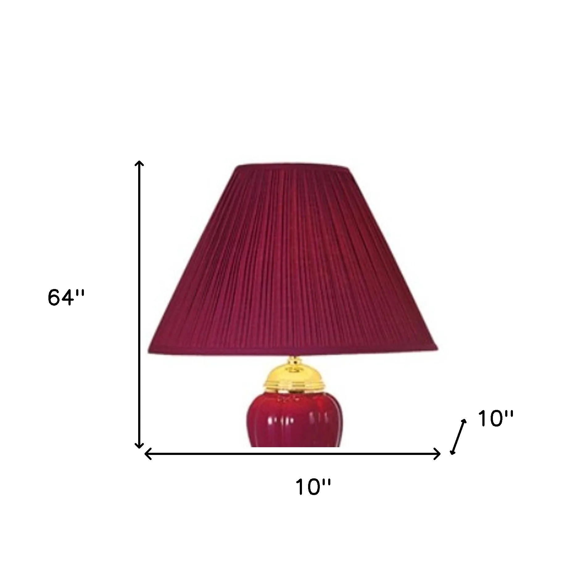 Set Of Three Gold Ceramic Bedside Floor and Table Lamp Set With Red Empire Shade By Homeroots - Image 4