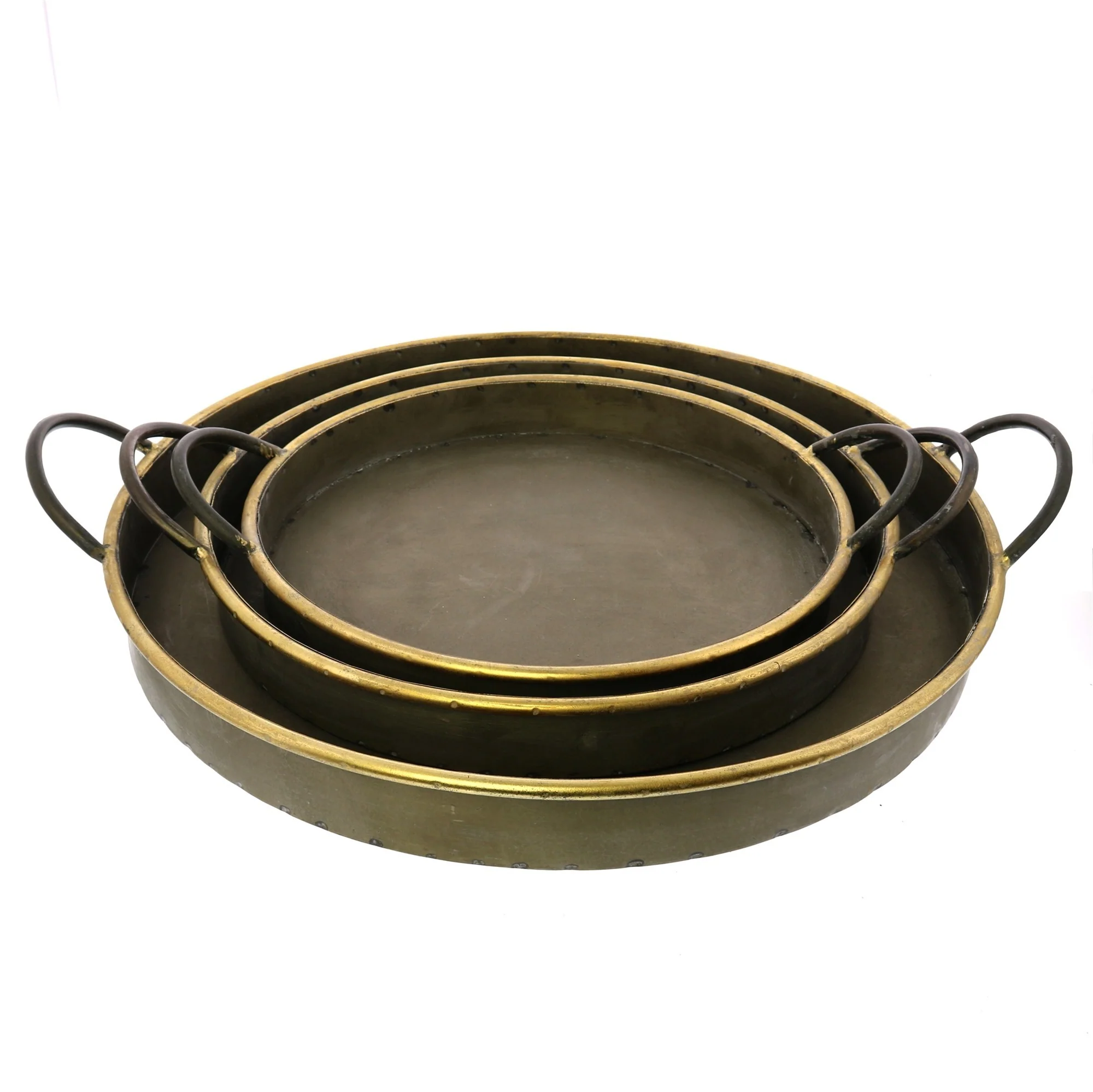 Set Of Three Gold Metal Round Trays By Homeroots - Image 2