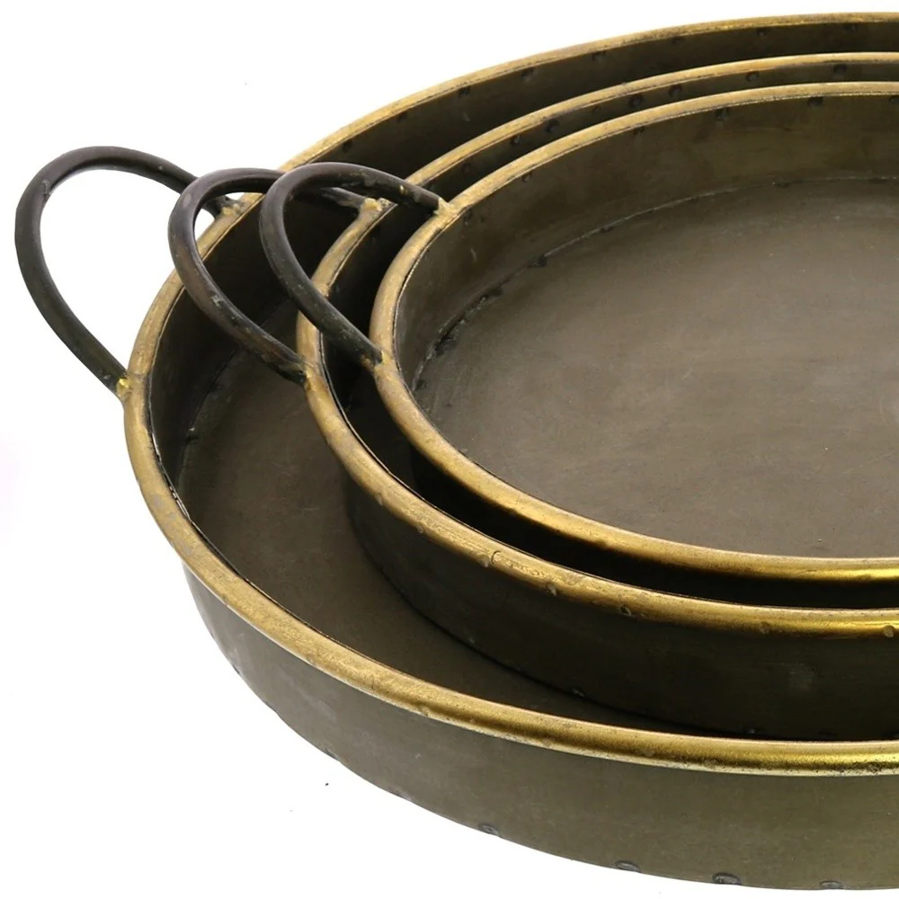 Set Of Three Gold Metal Round Trays By Homeroots - Image 3