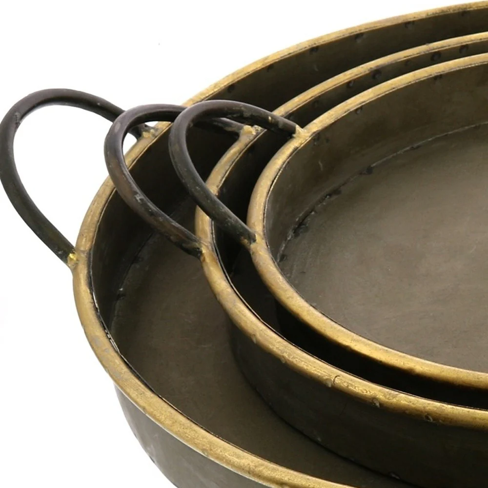 Set Of Three Gold Metal Round Trays By Homeroots - Image 4