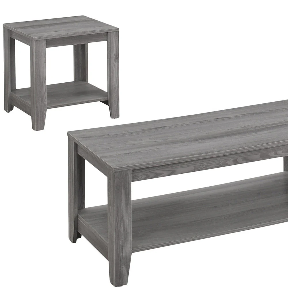 Set of Three Gray Coffee Table With Shelf By Homeroots - Image 4