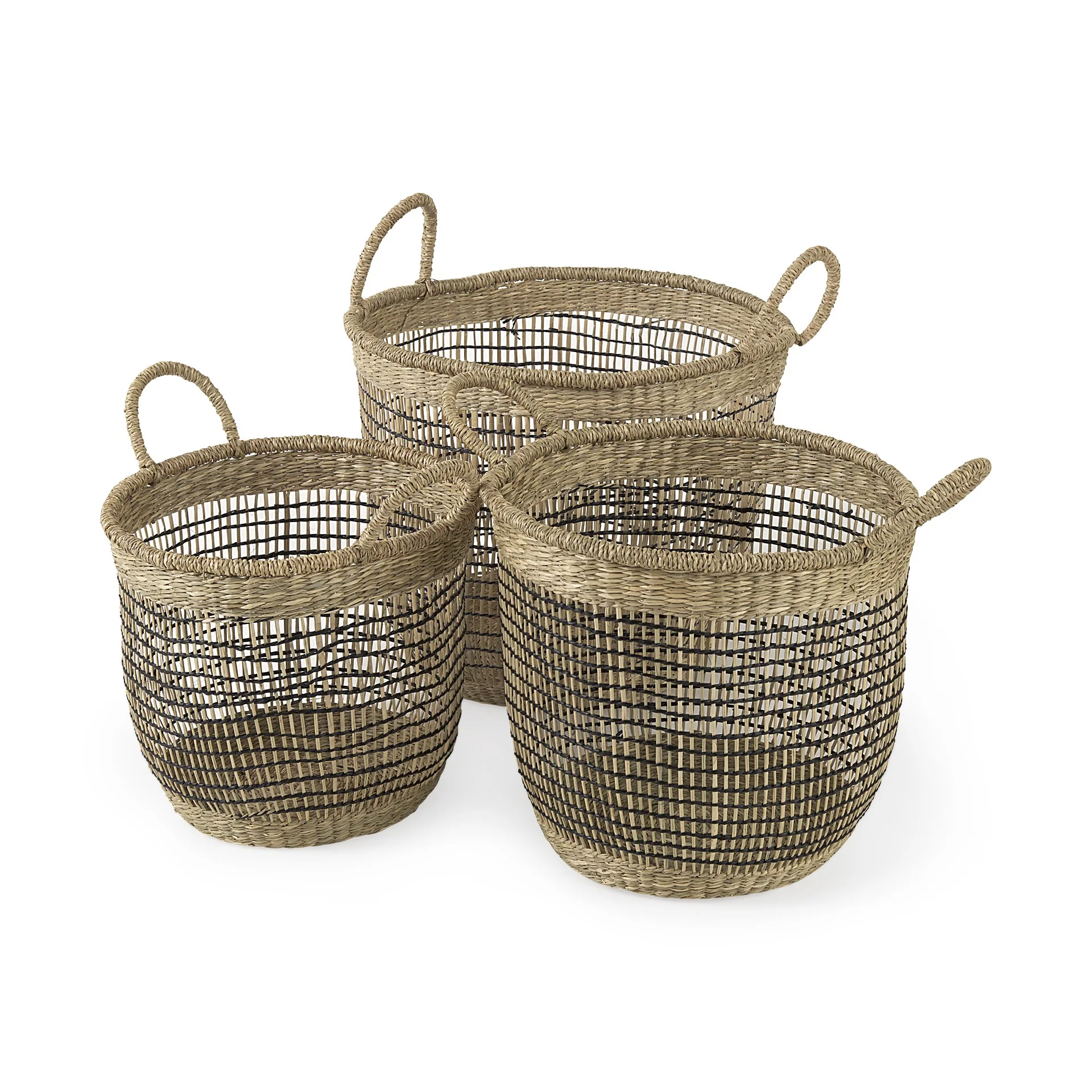 Set of Three Light Brown Storage Baskets By Homeroots - Image 2