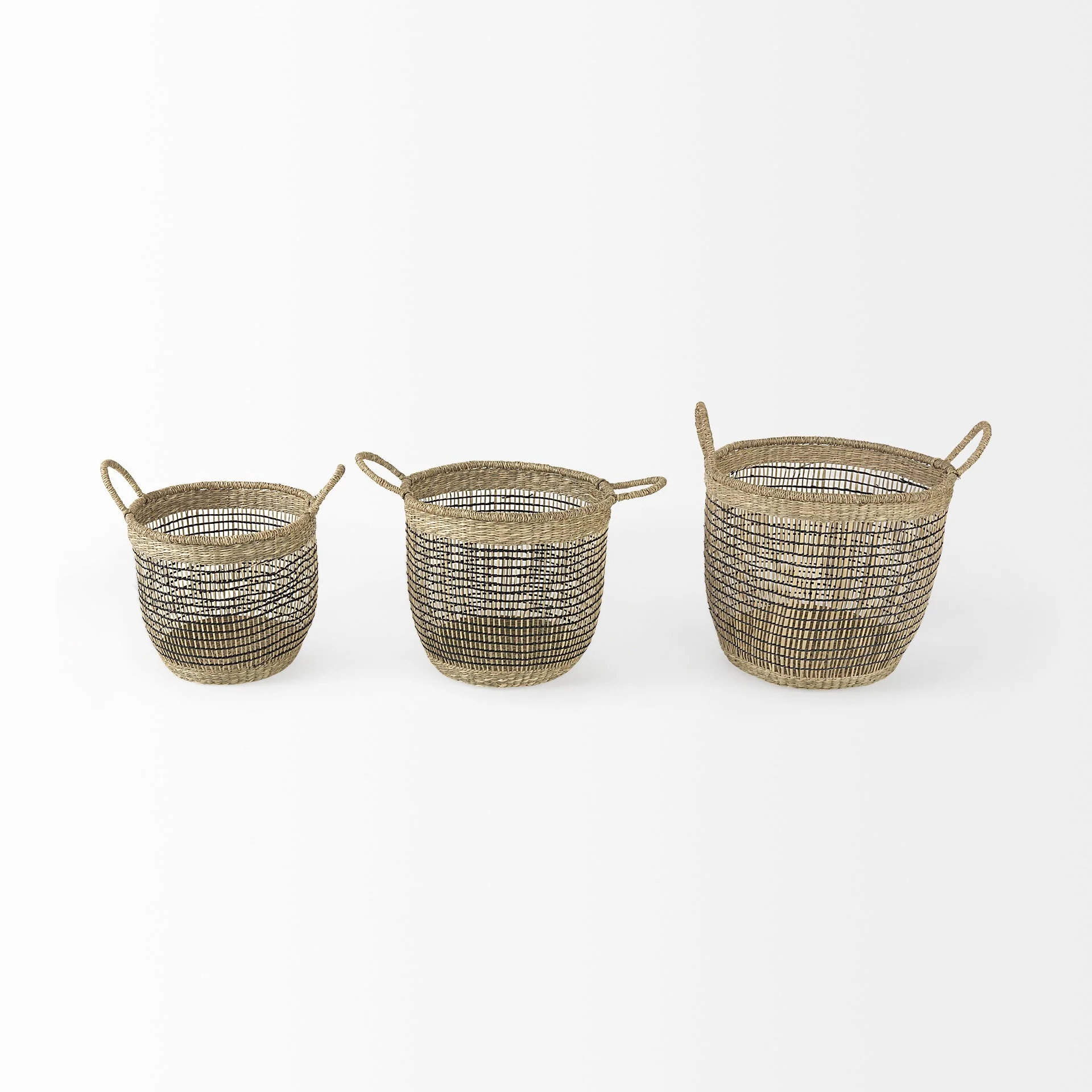 Set of Three Light Brown Storage Baskets By Homeroots - Image 3
