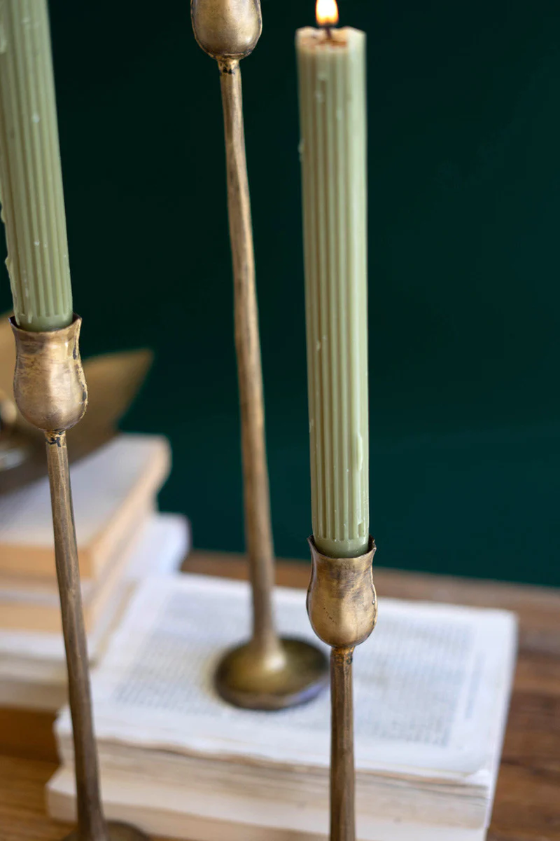 Set Of Three Metal Taper Candle Holders - Antique Brass #1 By Kalalou - Image 3
