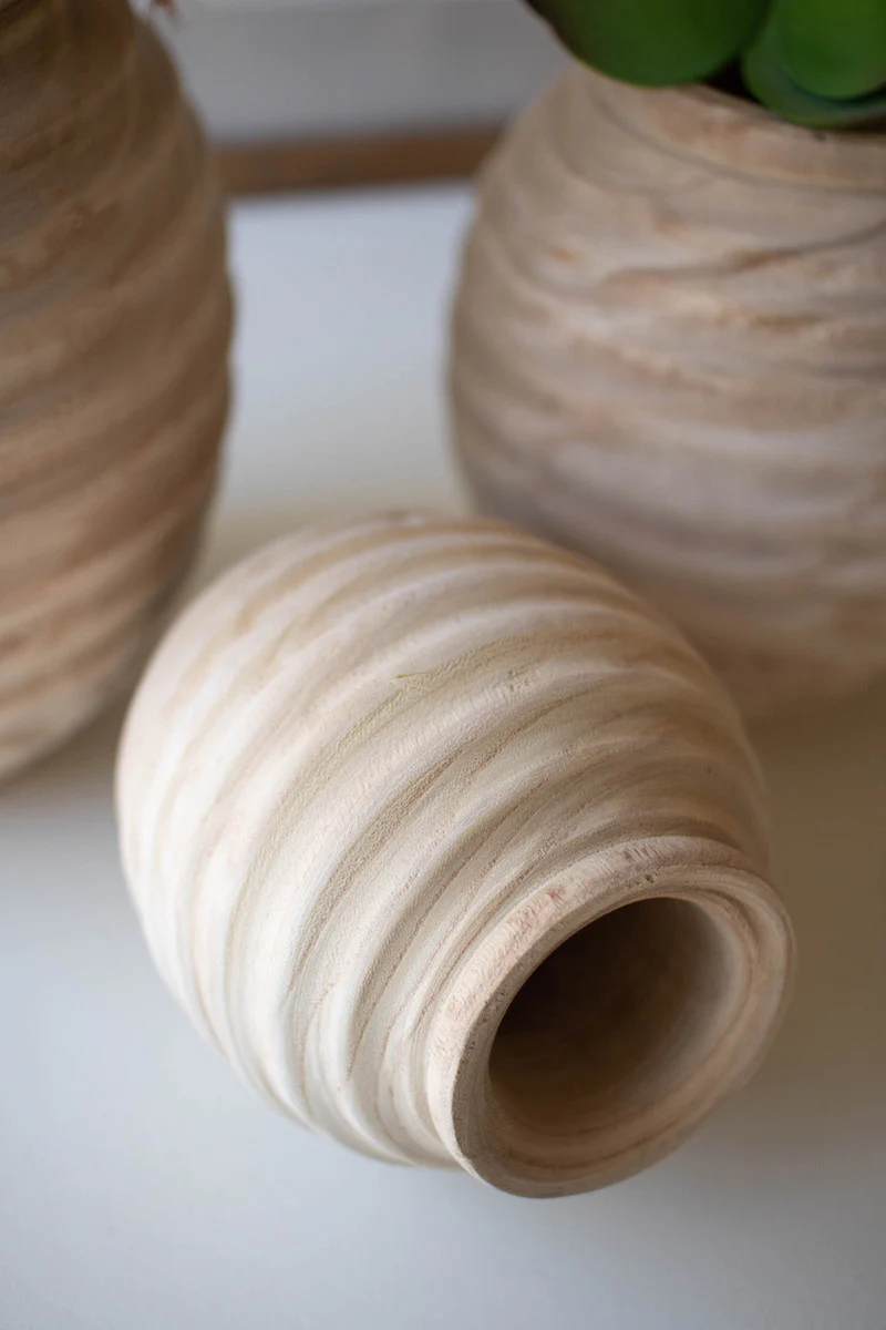 Set Of Three Natural Wooden Gourd Pots By Kalalou - Image 6