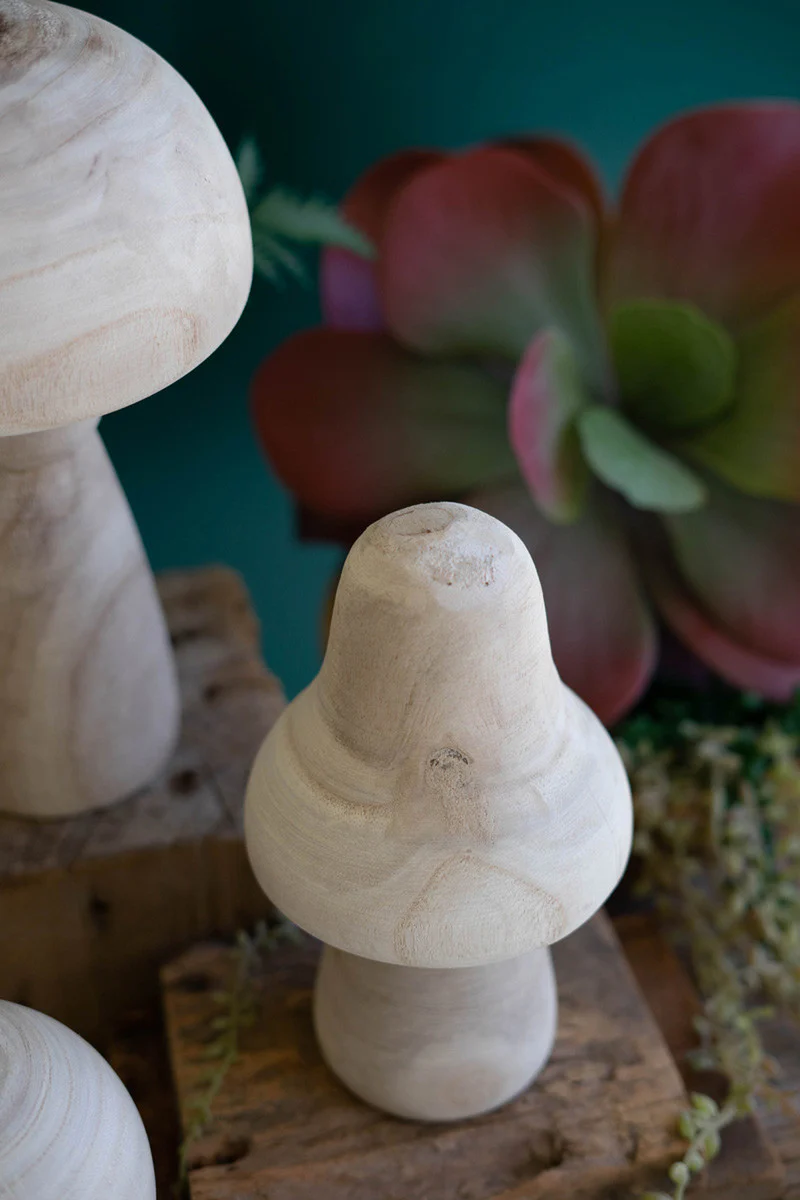 Set Of Three Natural Wooden Mushrooms By Kalalou - Image 4