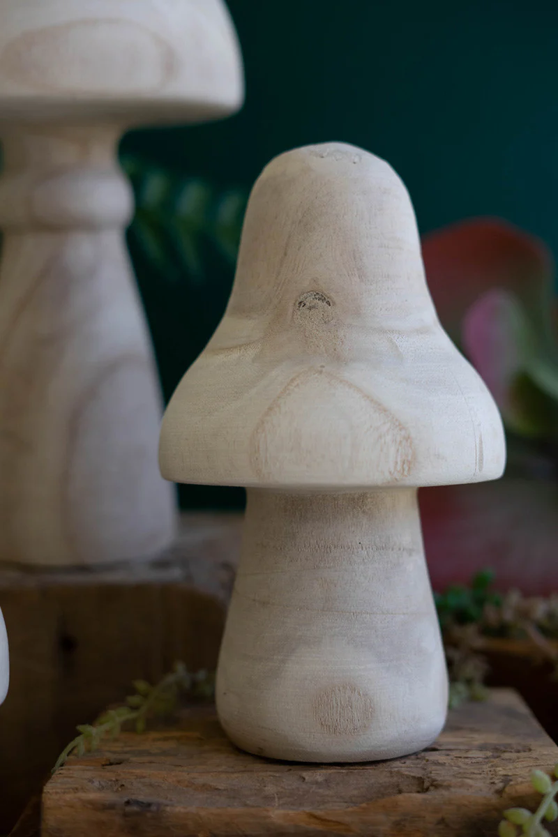 Set Of Three Natural Wooden Mushrooms By Kalalou - Image 5
